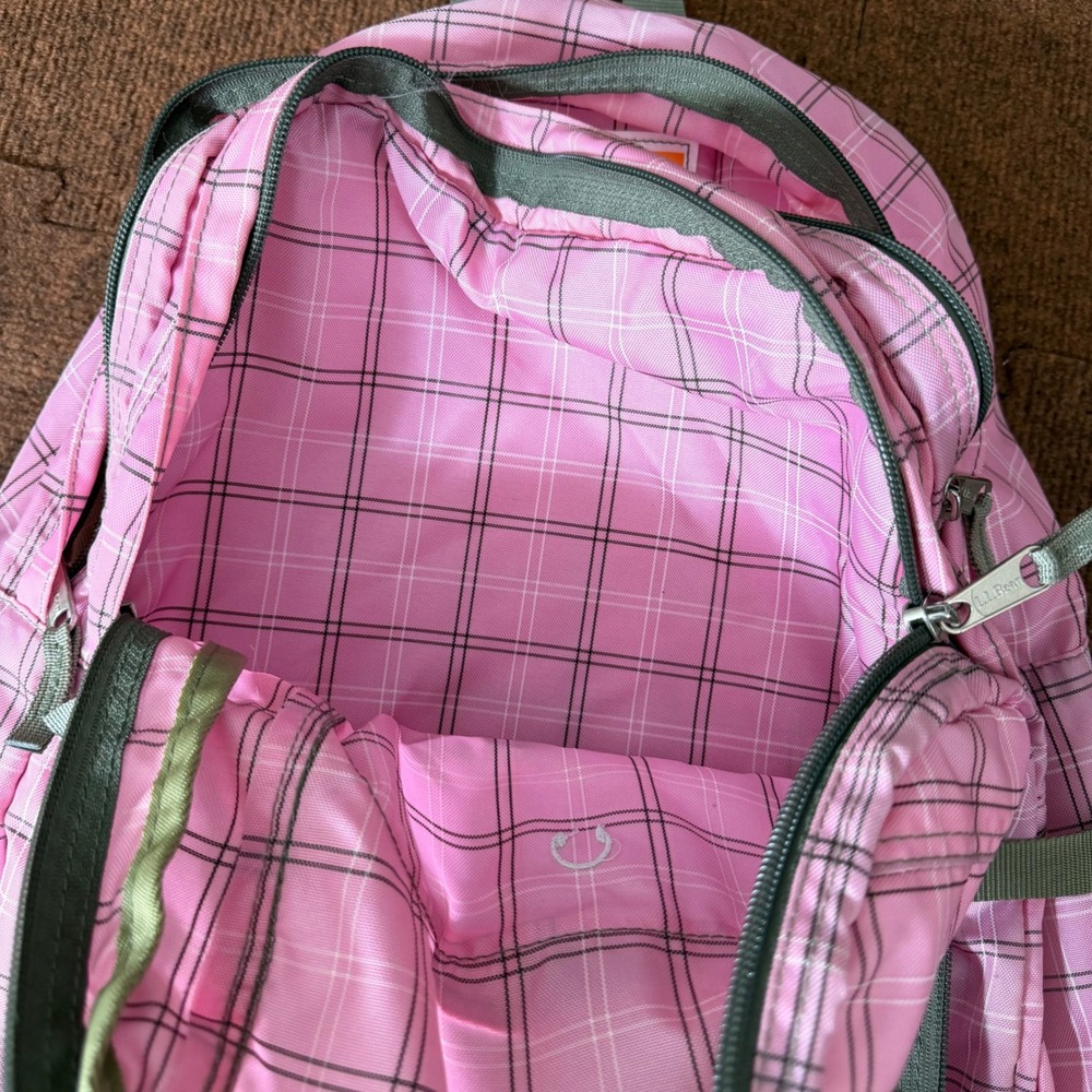 LL Bean Backpack Pink Plaid School Travel Bag Reflective Strip Organizer Pocket - Picture 4 of 8